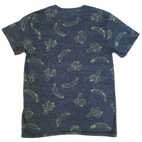 Knicker Bocker Men's Marled Navy Blue Banana Print Short Sleeve T-Shirt Small - Picture 2 of 7